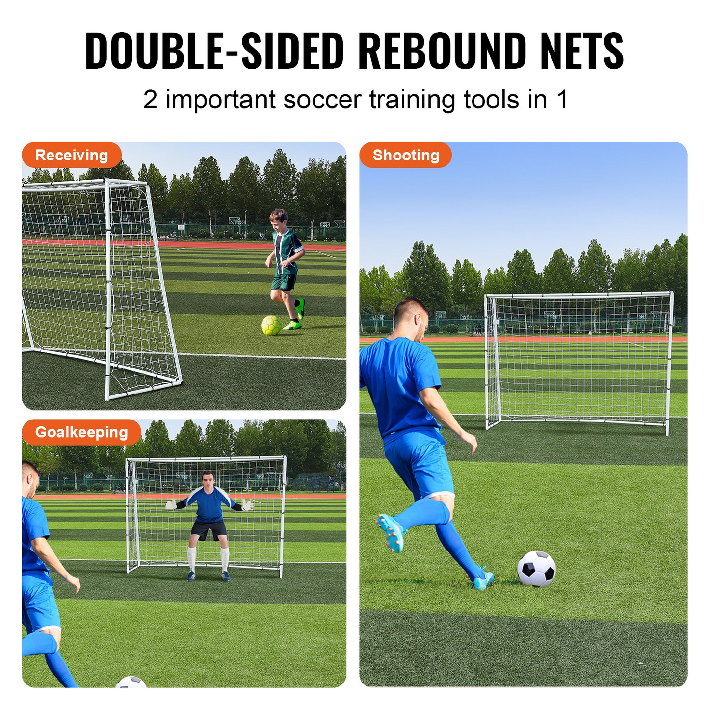 Soccer Rebound Trainer, 8x6FT Iron Soccer Training Equipment, Sports Football Rebounder Wall with Double-Sided Rebounding Net & Goal, Perfect for Backyard Practicing, Solo Training, Passing