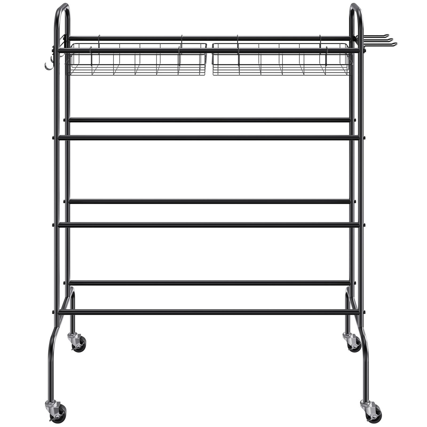 VEVOR Basketball Rack, 4-Layers Rolling Basketball Shooting Training Stand, Sports Equipment Storage Organizer with Wheels, Hooks and Baskets, Garage Ball Storage Holder for Football Soccer Volleyball