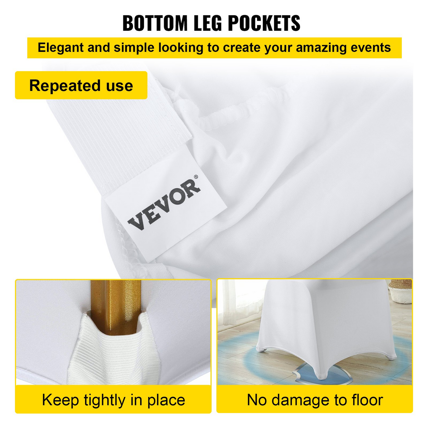 VEVOR 150 Pcs White Chair Covers Polyester Spandex Chair Cover Stretch Slipcovers for Wedding Party Dining Banquet Flat-Front Chair Cover