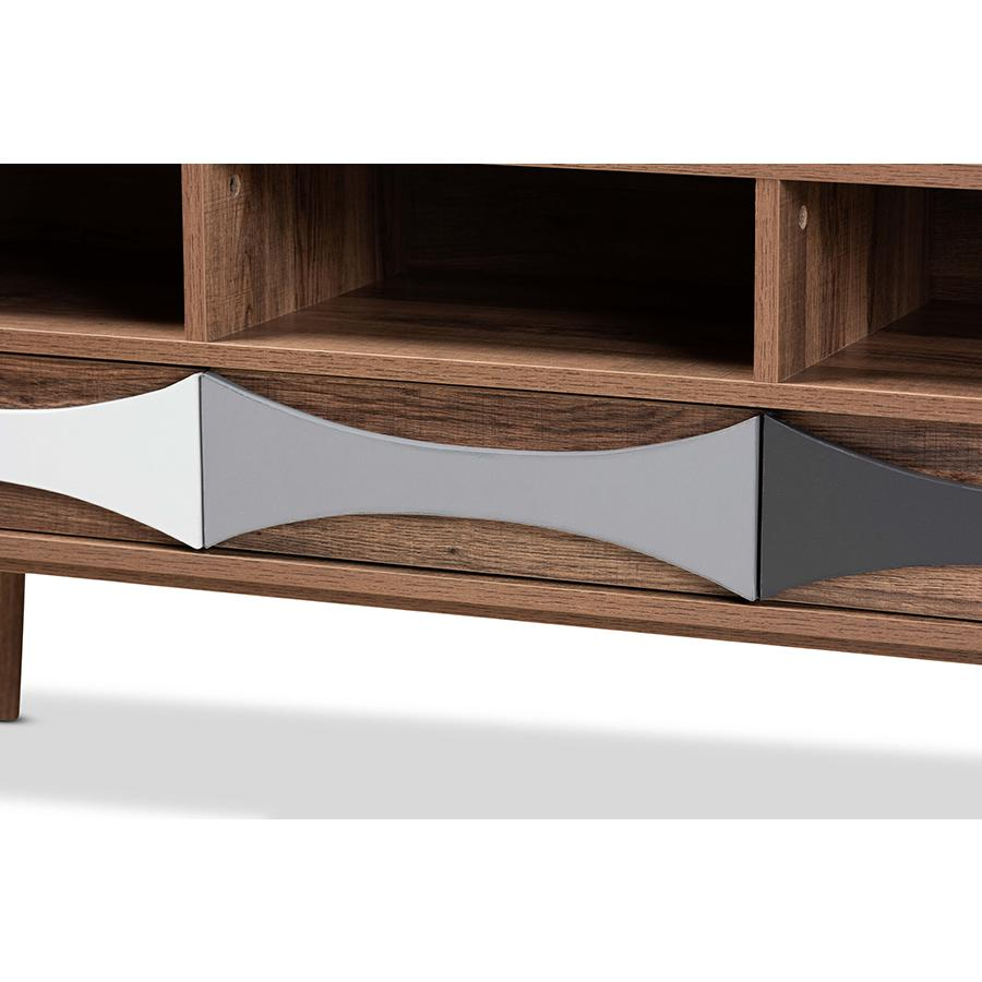 Natural Brown Finished and Multi-Colored Wood 3-Drawer TV Stand