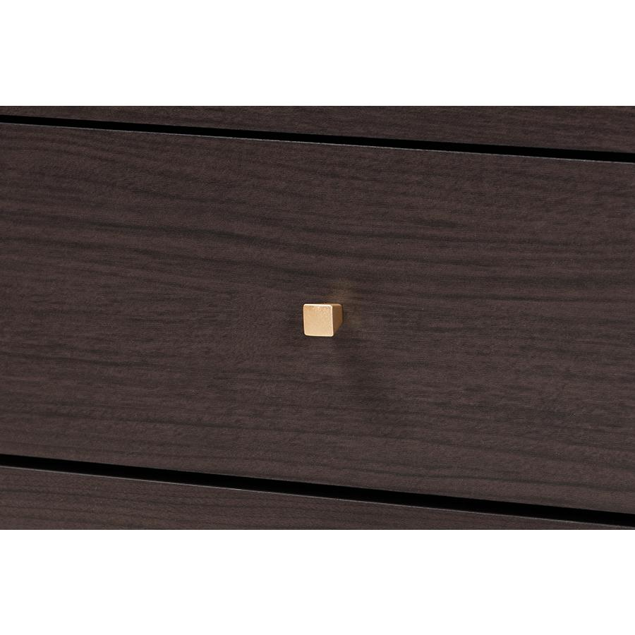 Espresso Brown Finished Wood and Gold Metal 8-Drawer Dresser