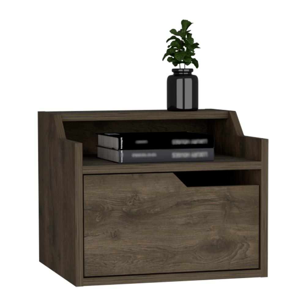 Floating Nightstand, Modern Dual-Tier Design with Spacious Single Drawer Storage