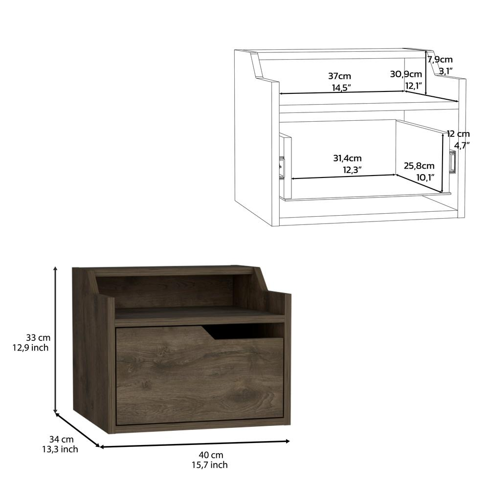 Floating Nightstand, Modern Dual-Tier Design with Spacious Single Drawer Storage