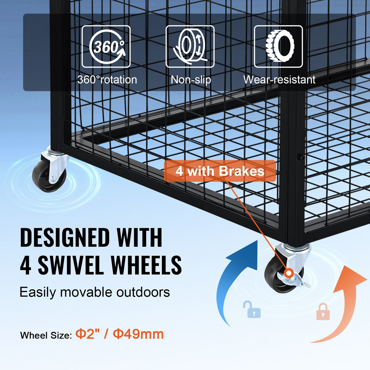 VEVOR Rolling Sports Ball Storage Cart, Lockable Basketball Cage with Double Lids, Sport Equipment Holder Organizer for Indoor Outdoor, Steel Storage Rack for Garages, Playgroup, Gym and Schools