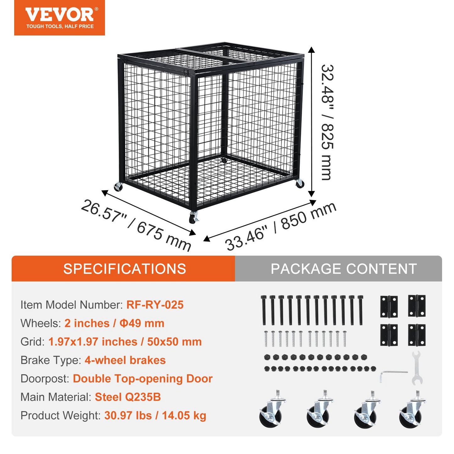 VEVOR Rolling Sports Ball Storage Cart, Lockable Basketball Cage with Double Lids, Sport Equipment Holder Organizer for Indoor Outdoor, Steel Storage Rack for Garages, Playgroup, Gym and Schools