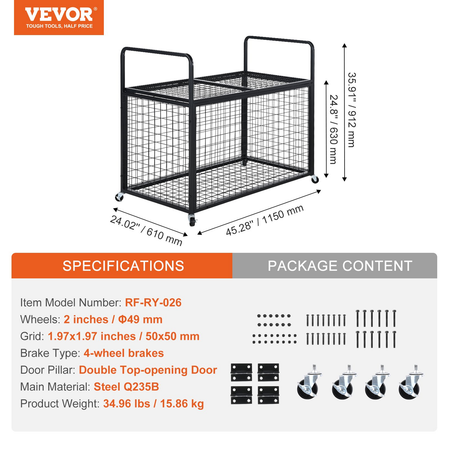 VEVOR Rolling Sports Ball Storage Cart, Lockable Basketball Cage with Double Lids, Sport Equipment Holder Organizer for Indoor Outdoor, Steel Storage Rack for Garages, Playgroup, Gym and Schools