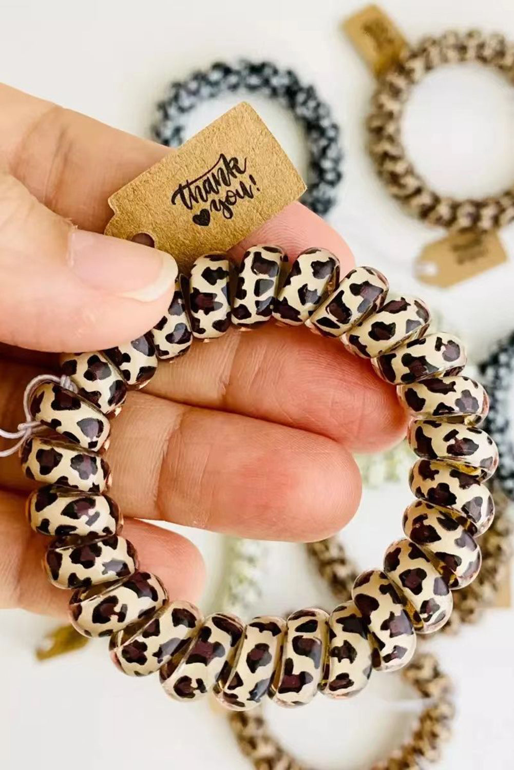 3PCS Leopard Printed Telephone Wire Hair Loop