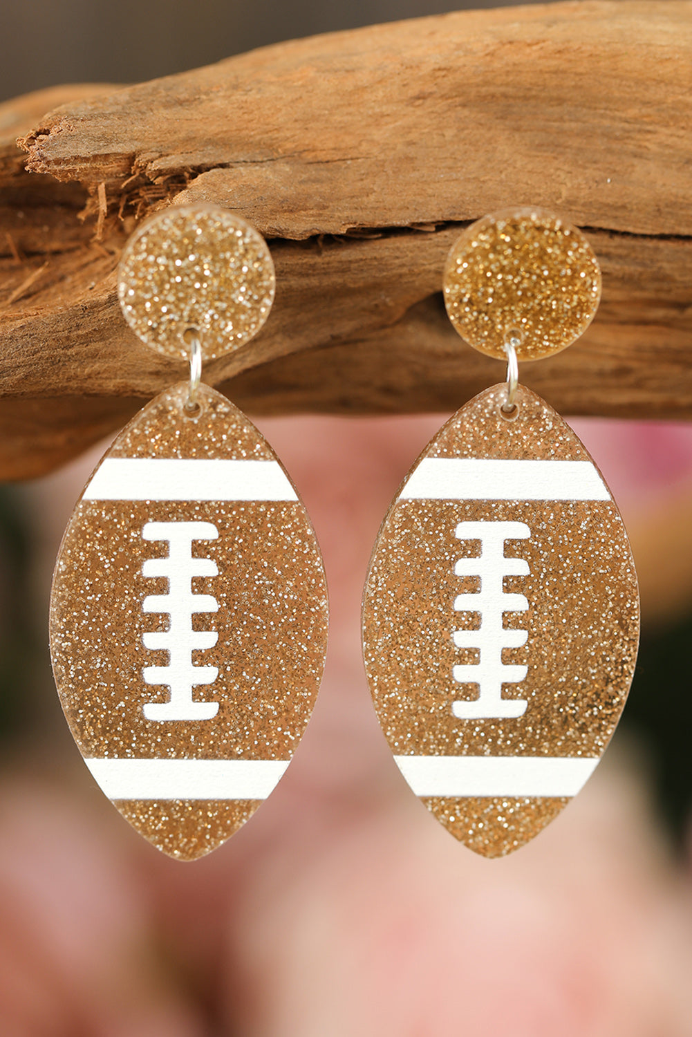 Brown Glittering Football Pendant Earrings