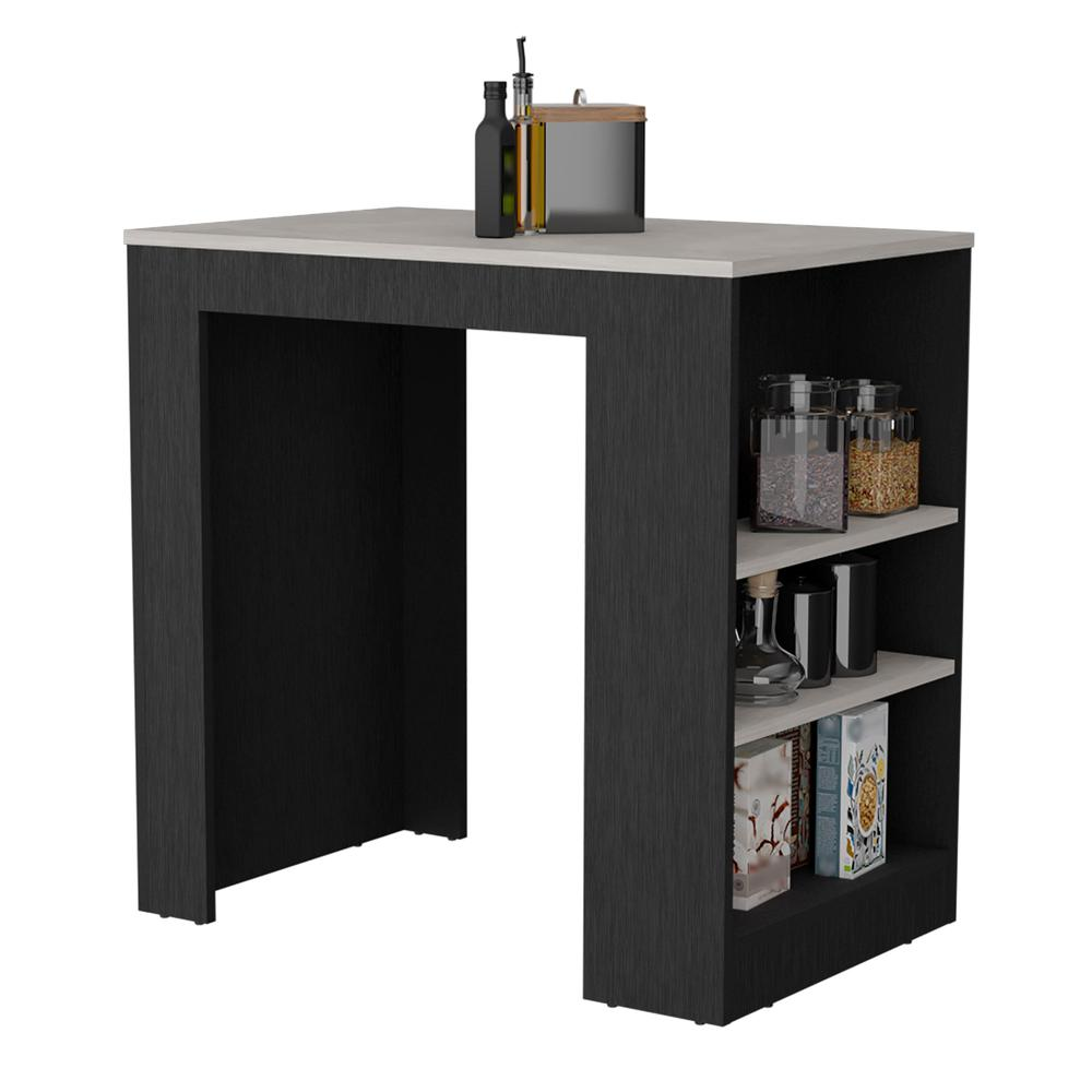 Kitchen Island, Kitchen Bar Table with 3-Side Shelves, Black / Ibiza Marble