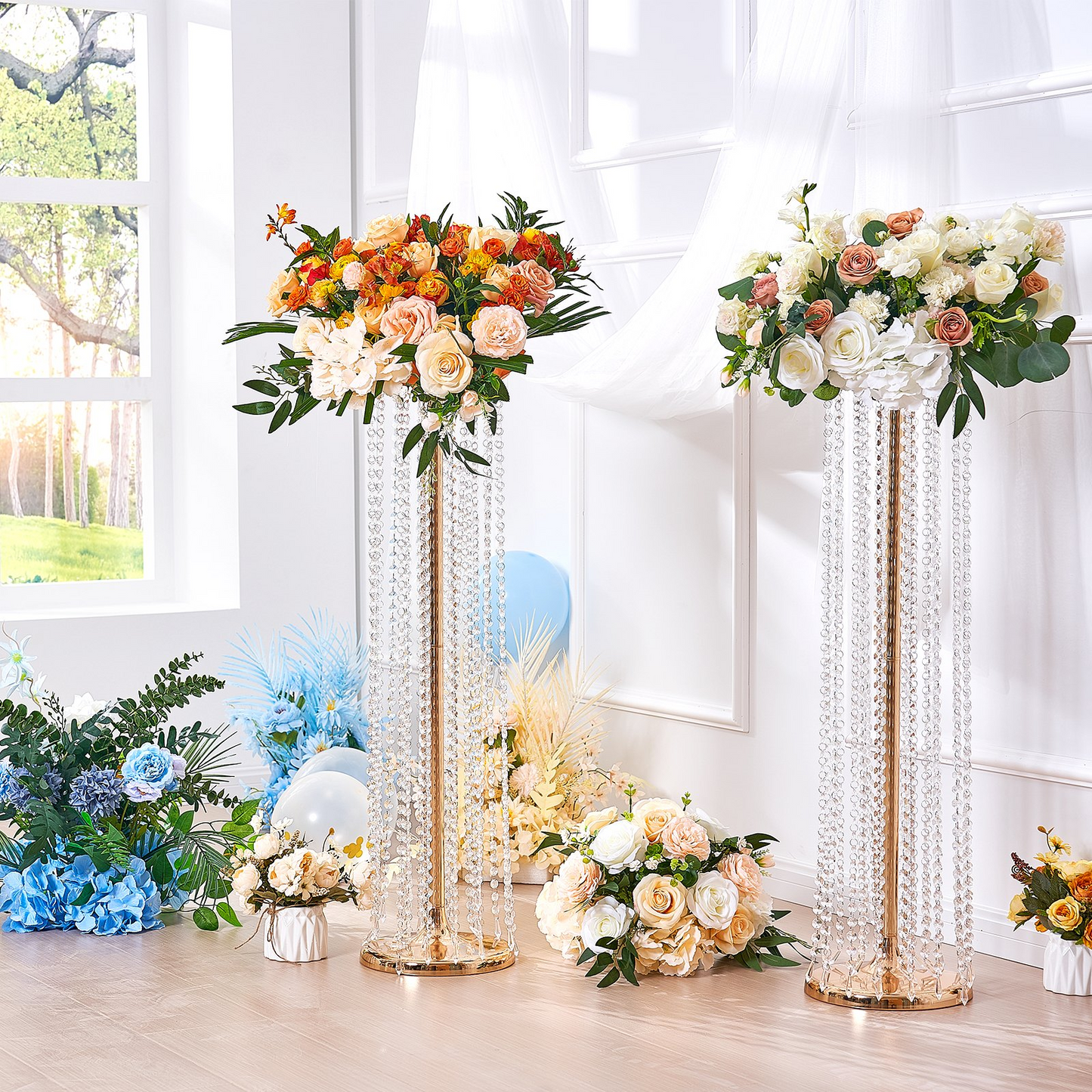 VEVOR 2PCS 35.43inch /90cm Tall Crystal Wedding Flowers Stand, Luxurious Centerpieces Flower Vases Crystal Gold Vase Metal, Perfect for T-stage Wedding Party Ceremony Dinner Event Hotel Home Decor