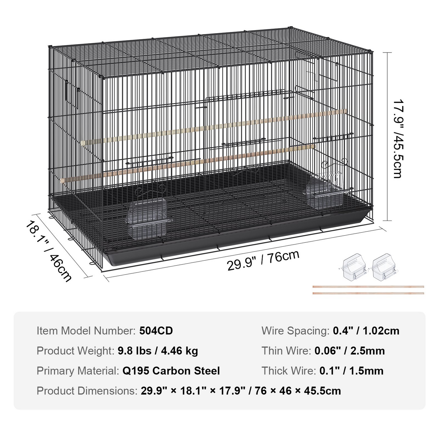 VEVOR 30 inch Bird Cage, Metal Large Parakeet Cages for Cockatiels Small Parrot Budgies Lovebirds Canaries, Pet Bird Cage with Rolling Stand and Tray