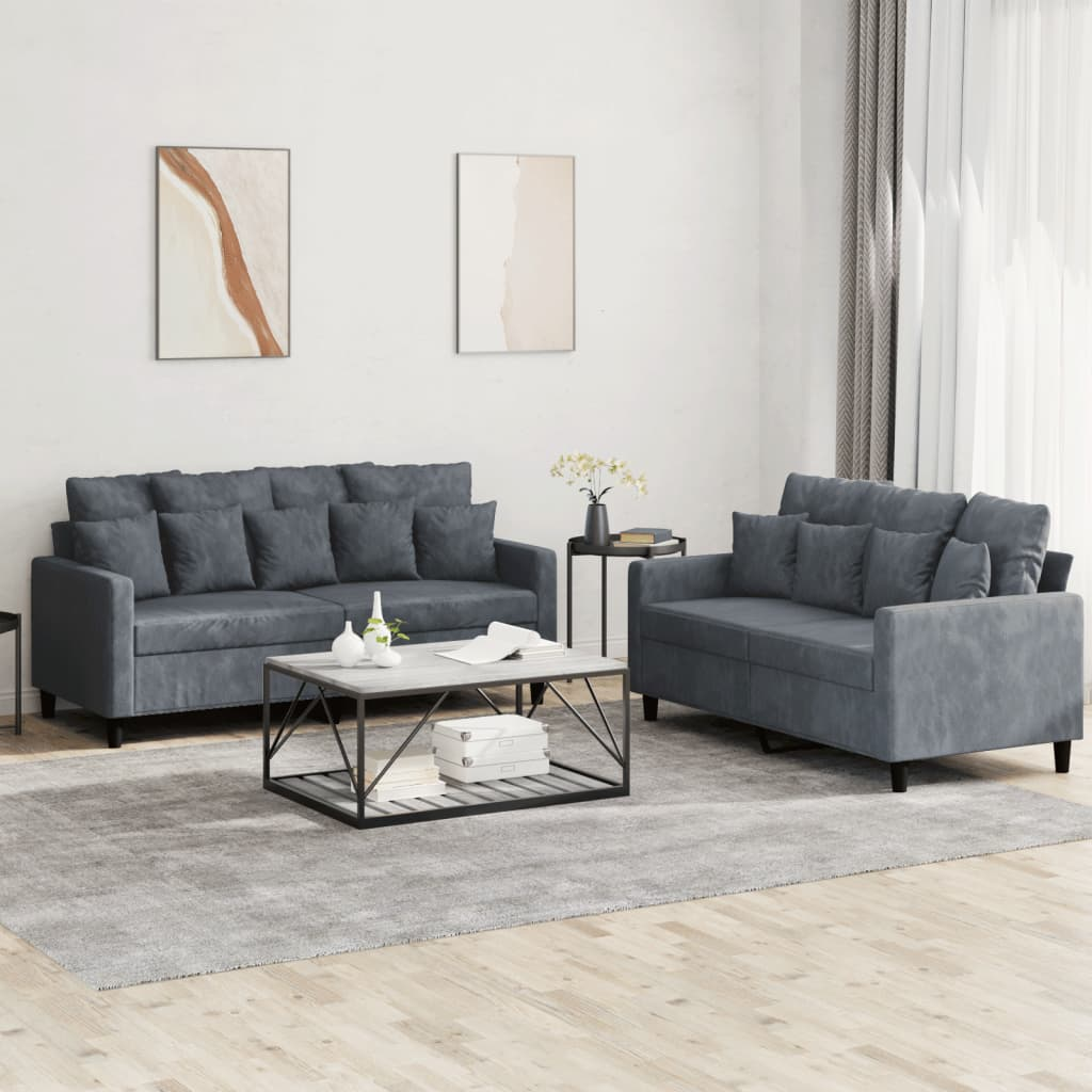 vidaXL 2 Piece Sofa Set with Cushions Dark Gray Velvet