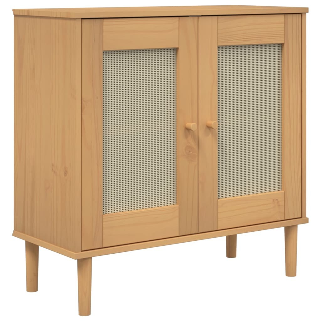 vidaXL Sideboard SENJA Rattan Look Brown 31.5"x13.8"x31.5" Solid Wood Pine