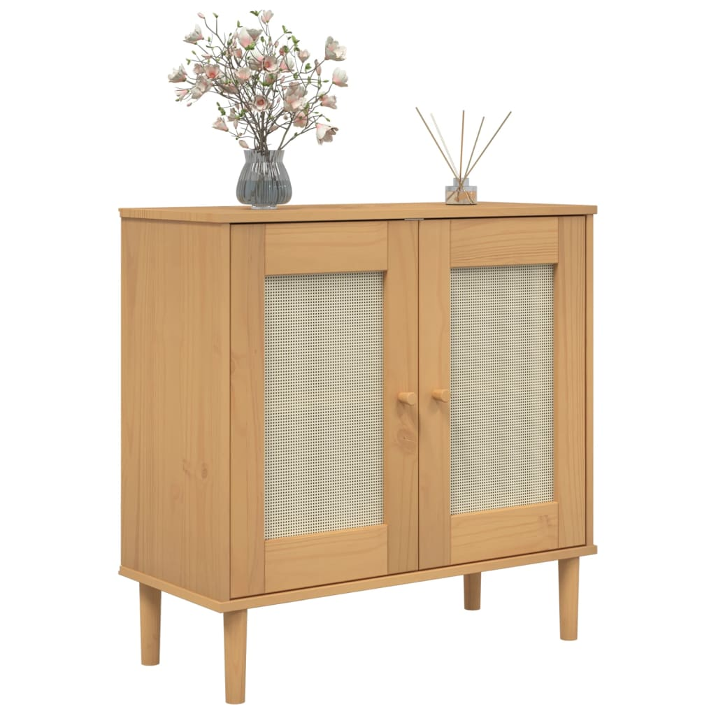 vidaXL Sideboard SENJA Rattan Look Brown 31.5"x13.8"x31.5" Solid Wood Pine