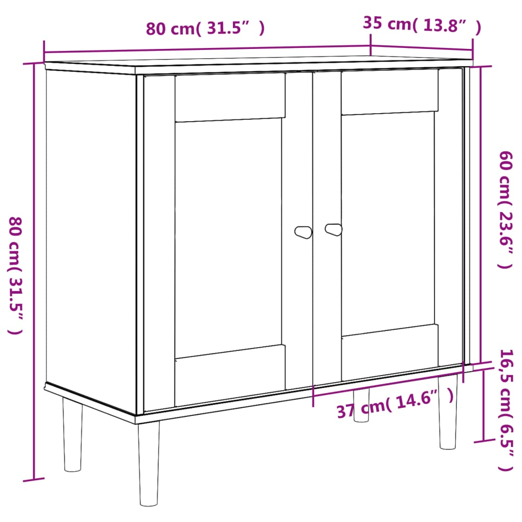 vidaXL Sideboard SENJA Rattan Look Brown 31.5"x13.8"x31.5" Solid Wood Pine