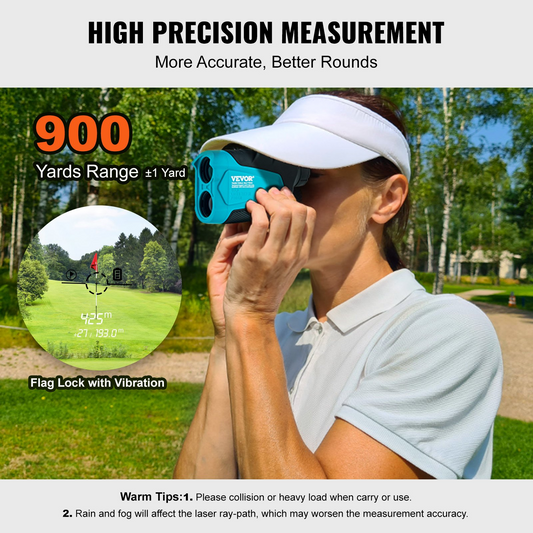 Golf Rangefinder, 900 Yards Laser Golfing Hunting Range Finder, 6X Magnification Distance Measuring, Golfing Accessory with External Magnet Mount, High-Precision Flag Lock, Slope, and Batteries