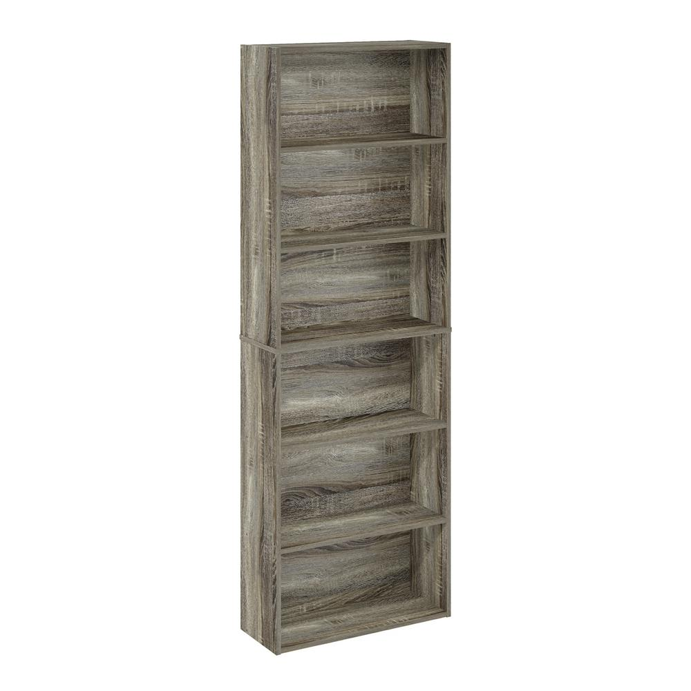 Free Standing 6-Tier Open Storage Bookcase, French Oak