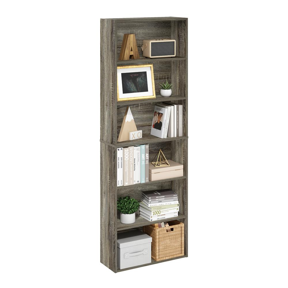 Free Standing 6-Tier Open Storage Bookcase, French Oak