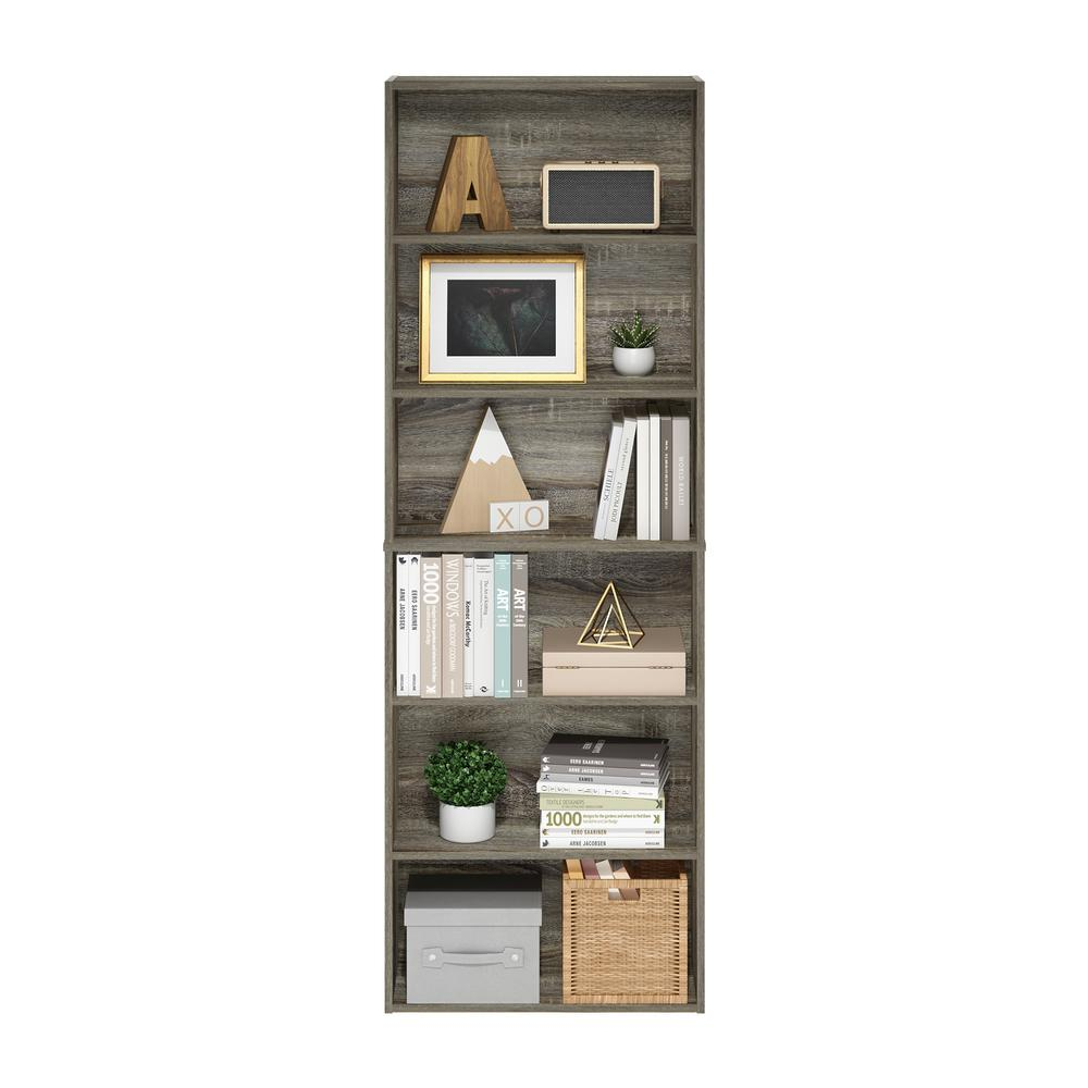 Free Standing 6-Tier Open Storage Bookcase, French Oak