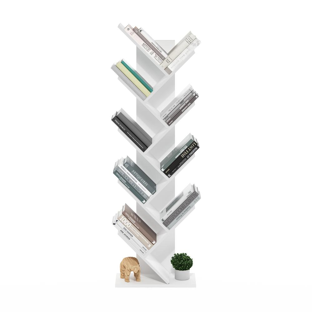 Tree Bookshelf 9-Tier Floor Standing Tree Bookcase, White