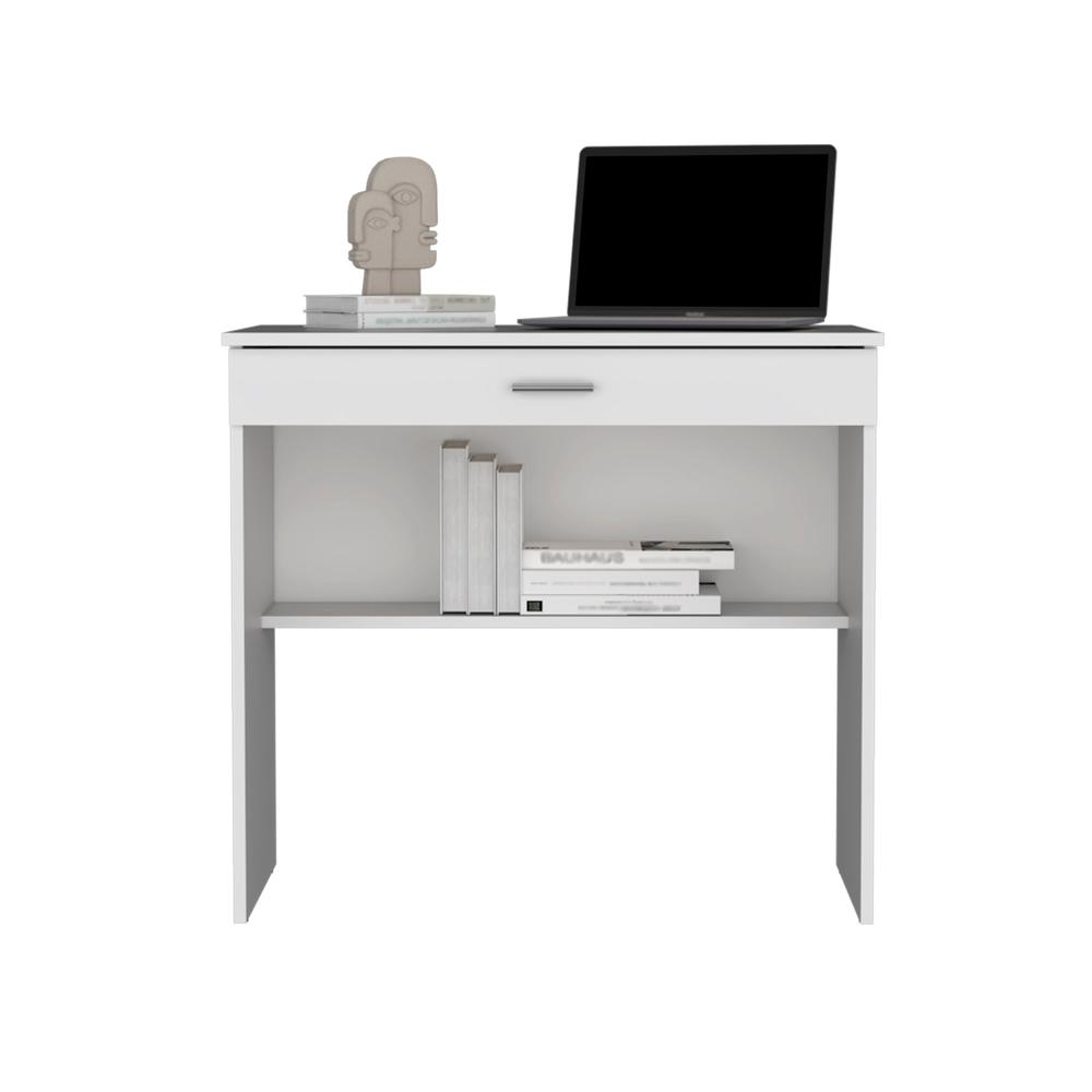 Montana Storage Desk, Spacious Stylish with Drawer and Shelf, White -Office