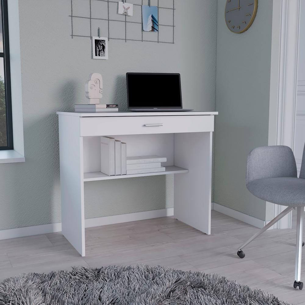 Montana Storage Desk, Spacious Stylish with Drawer and Shelf, White -Office