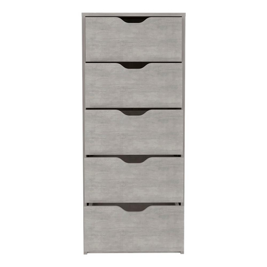 5 Drawers Narrow Dresser, Slim Storage Chest of Drawers, Concrete Gray -Bedroom