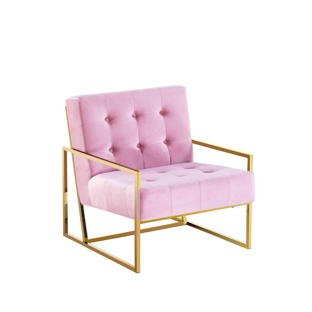 Beethoven 31.5" Velvet Accent Chair in Pink/Gold Plated