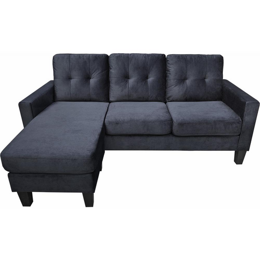 Black Velvet Reversible Sectional Sofa Chaise