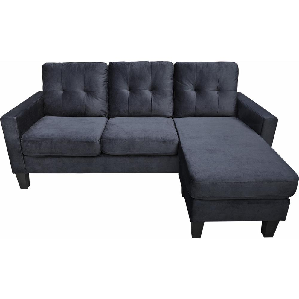 Black Velvet Reversible Sectional Sofa Chaise