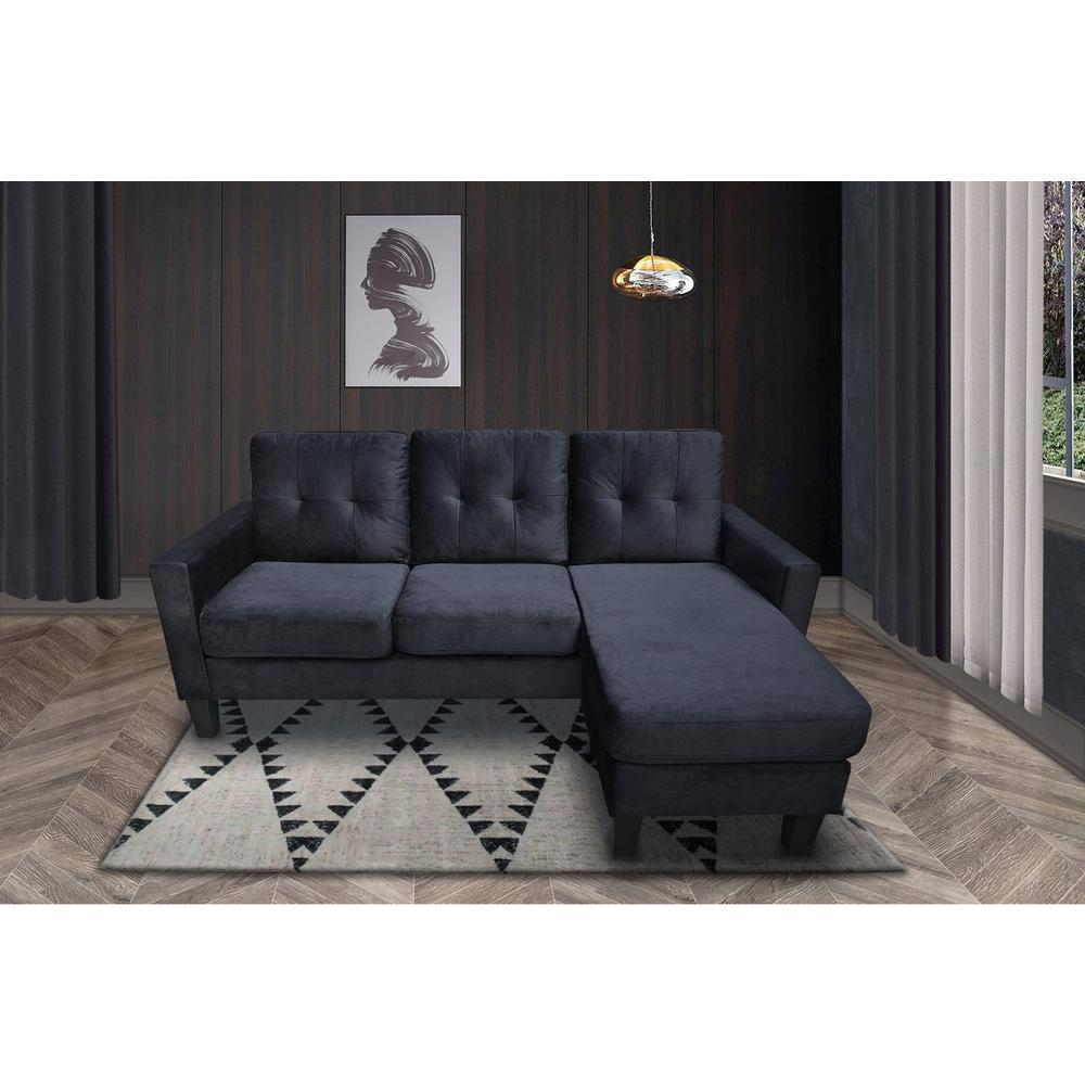 Black Velvet Reversible Sectional Sofa Chaise