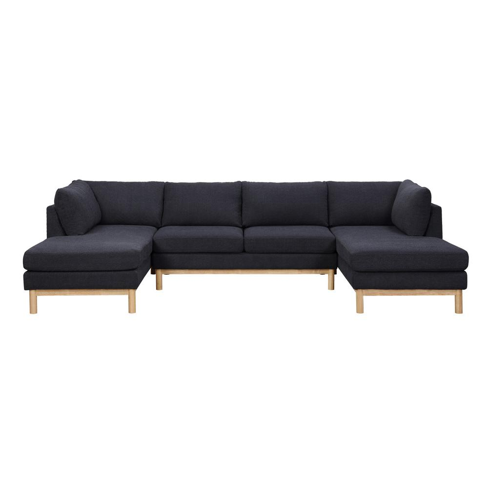 Black Sherpa 124" Wide Double Chaise U-Shape Sectional Sofa