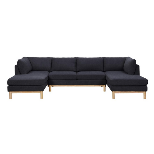 Black Sherpa 124" Wide Double Chaise U-Shape Sectional Sofa