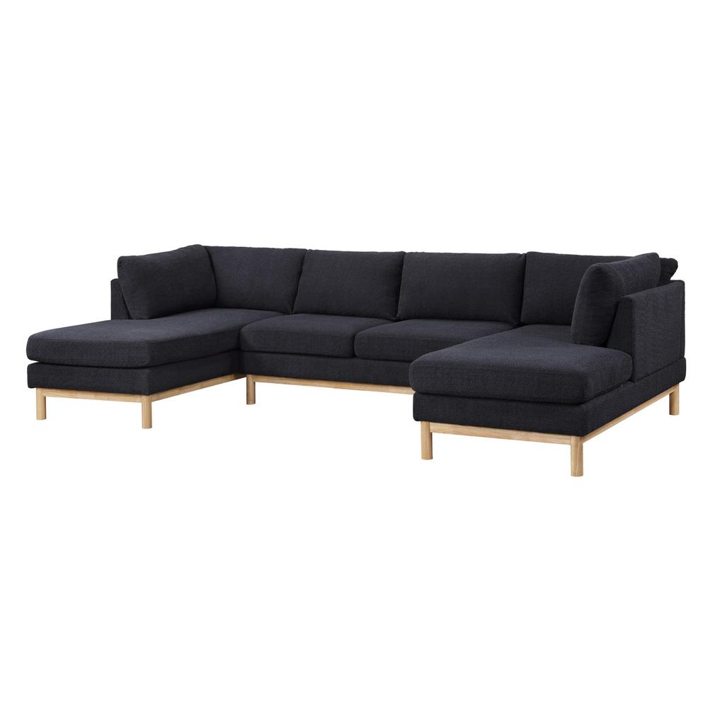 Black Sherpa 124" Wide Double Chaise U-Shape Sectional Sofa