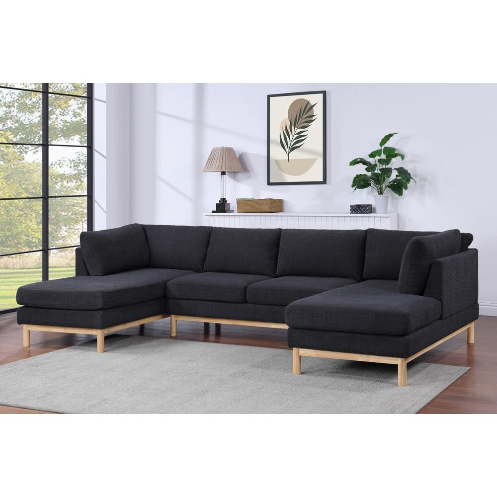 Black Sherpa 124" Wide Double Chaise U-Shape Sectional Sofa