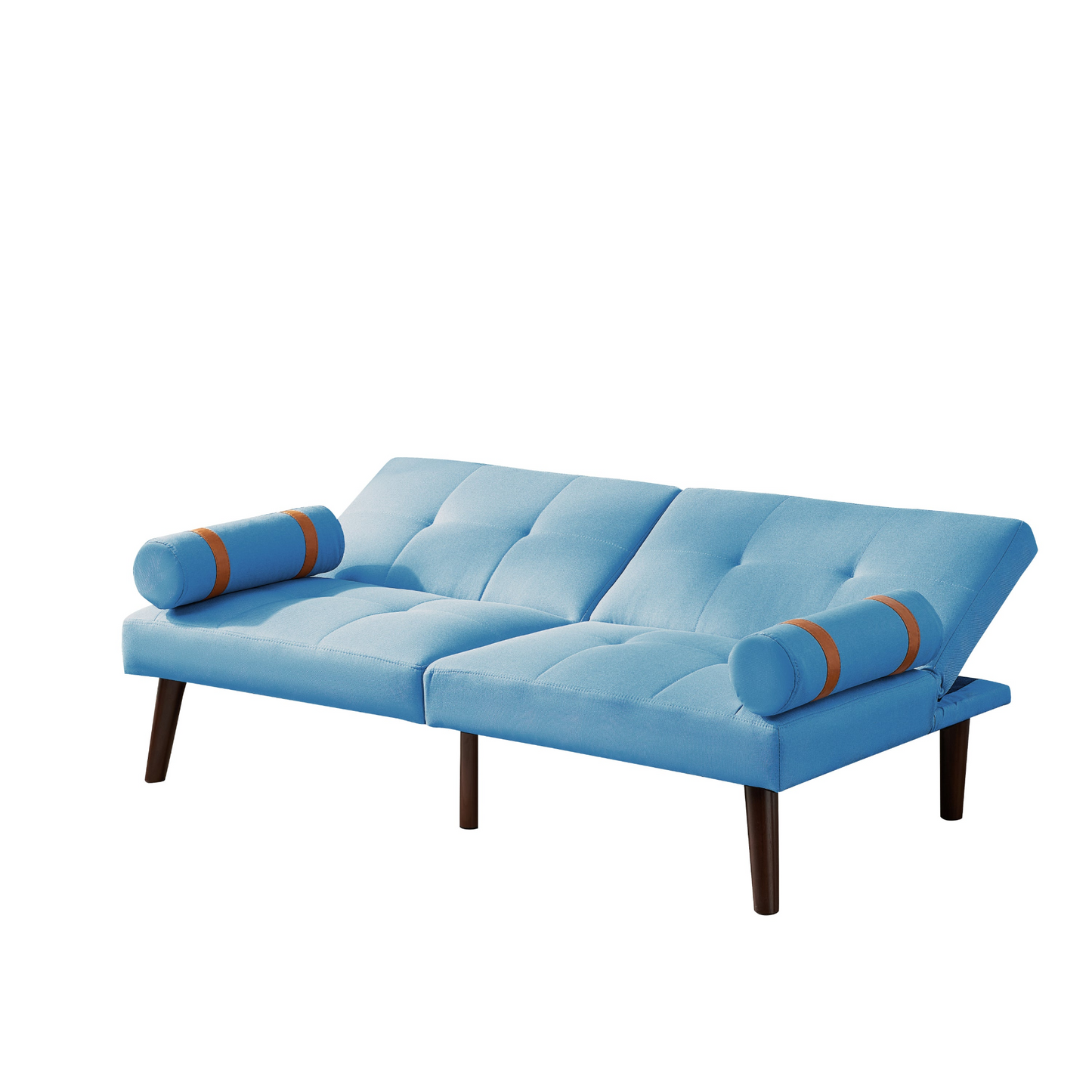 Convertible Sofa Bed Futon with Solid Wood Legs Linen Fabric Blue