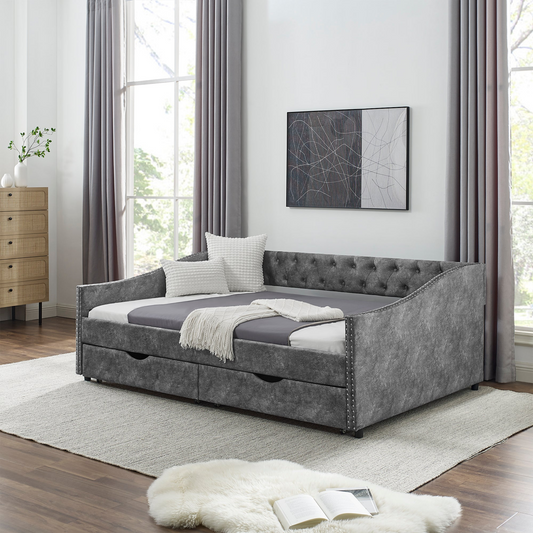 Full Size Daybed with Drawers, Grey (80.5''x55.5''x27.5'')