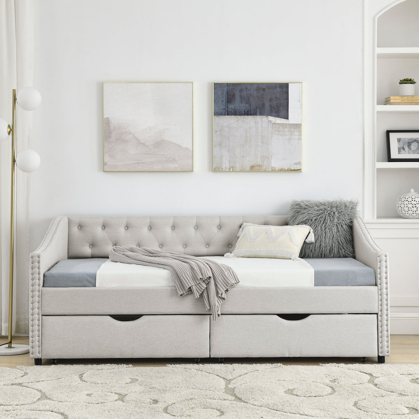 Twin Upholstered Tufted Sofa Bed, Beige (81.5''x41''x30.5'')