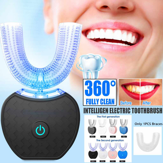 360 Degrees Intelligent Automatic Electric  Toothbrush - Waterproof U Type Toothbrush - Whitening Blue Light - USB Charging