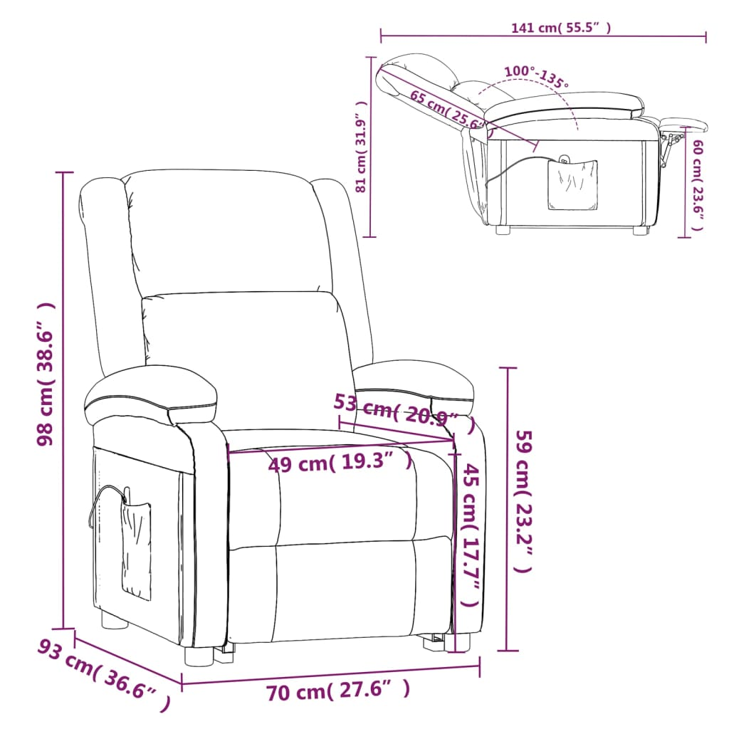 vidaXL Massage Chair Light Gray Fabric