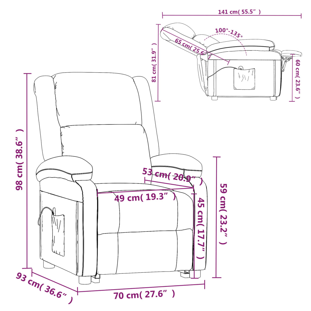 vidaXL Massage Chair Dark Gray Fabric