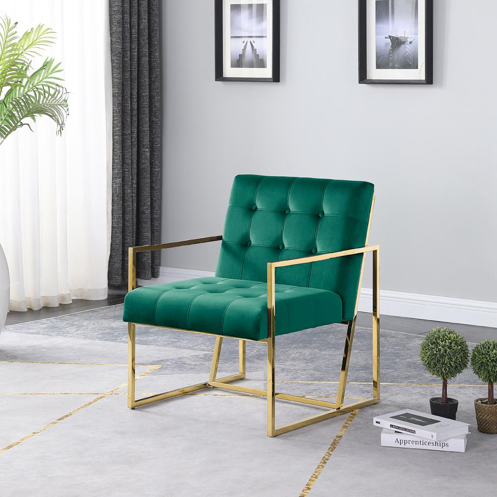 Beethoven 31.5" Velvet Accent Chair in Green/Gold Plated