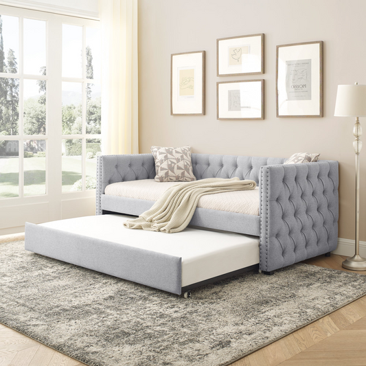 Daybed with Trundle Upholstered, Grey(85"x42.5"x31.5")