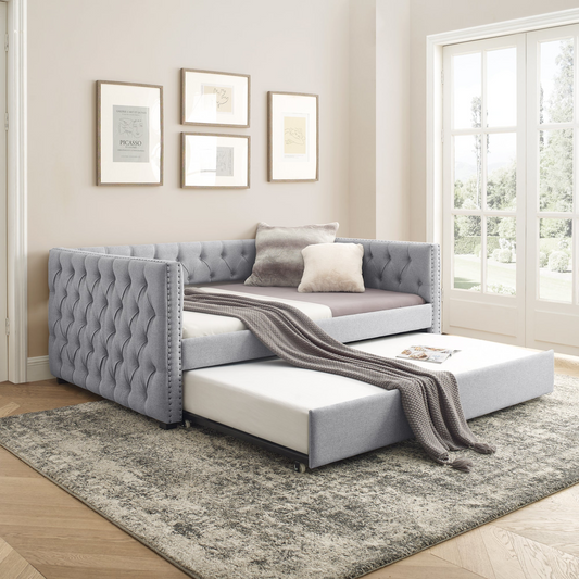 Full Daybed & Twin Trundle, Grey (85"x57"x31.5")