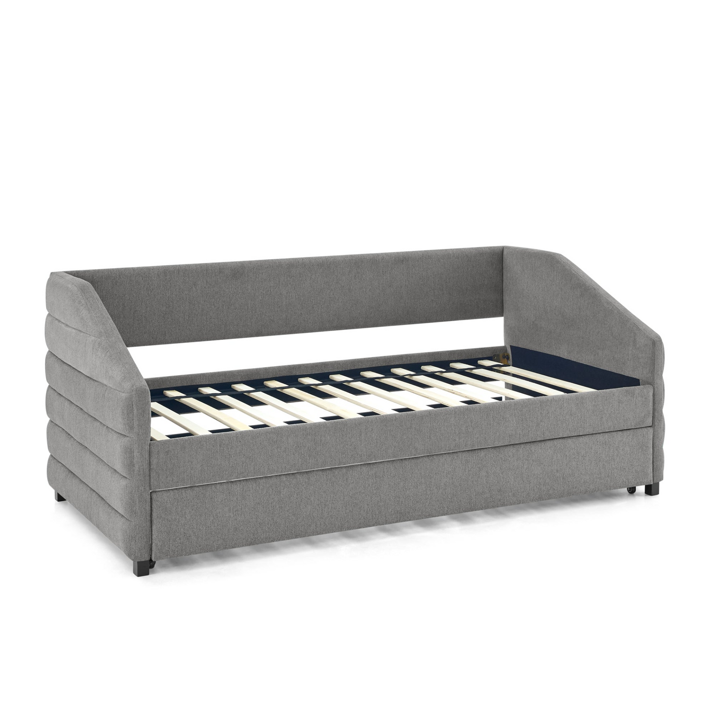 Twin Size Daybed with Trundle Upholstered Linen Fabric, Grey (82.5"x42.5"x34")