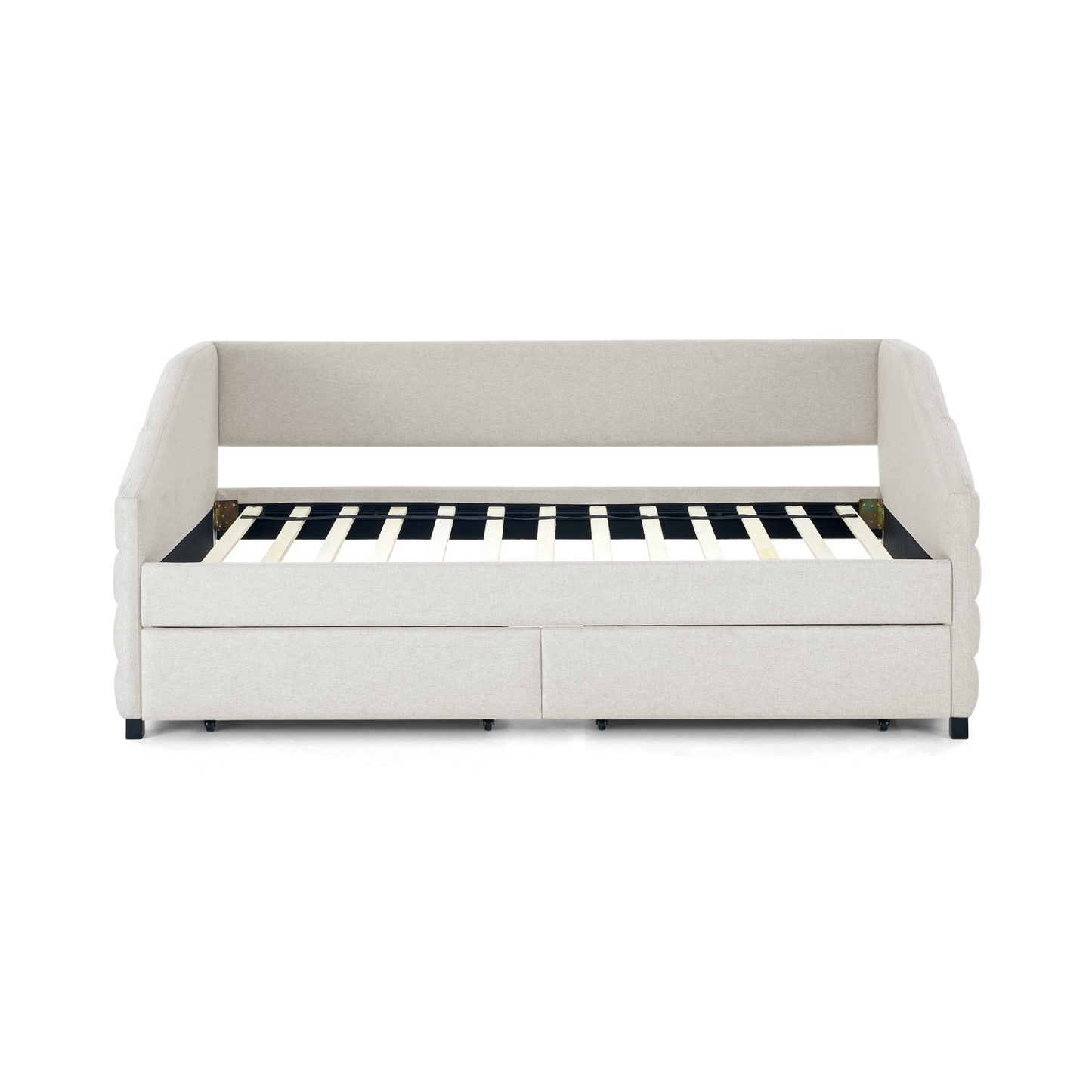 Twin Daybed with Two Drawers Trundle, Beige (82.5"x42.5"x34")