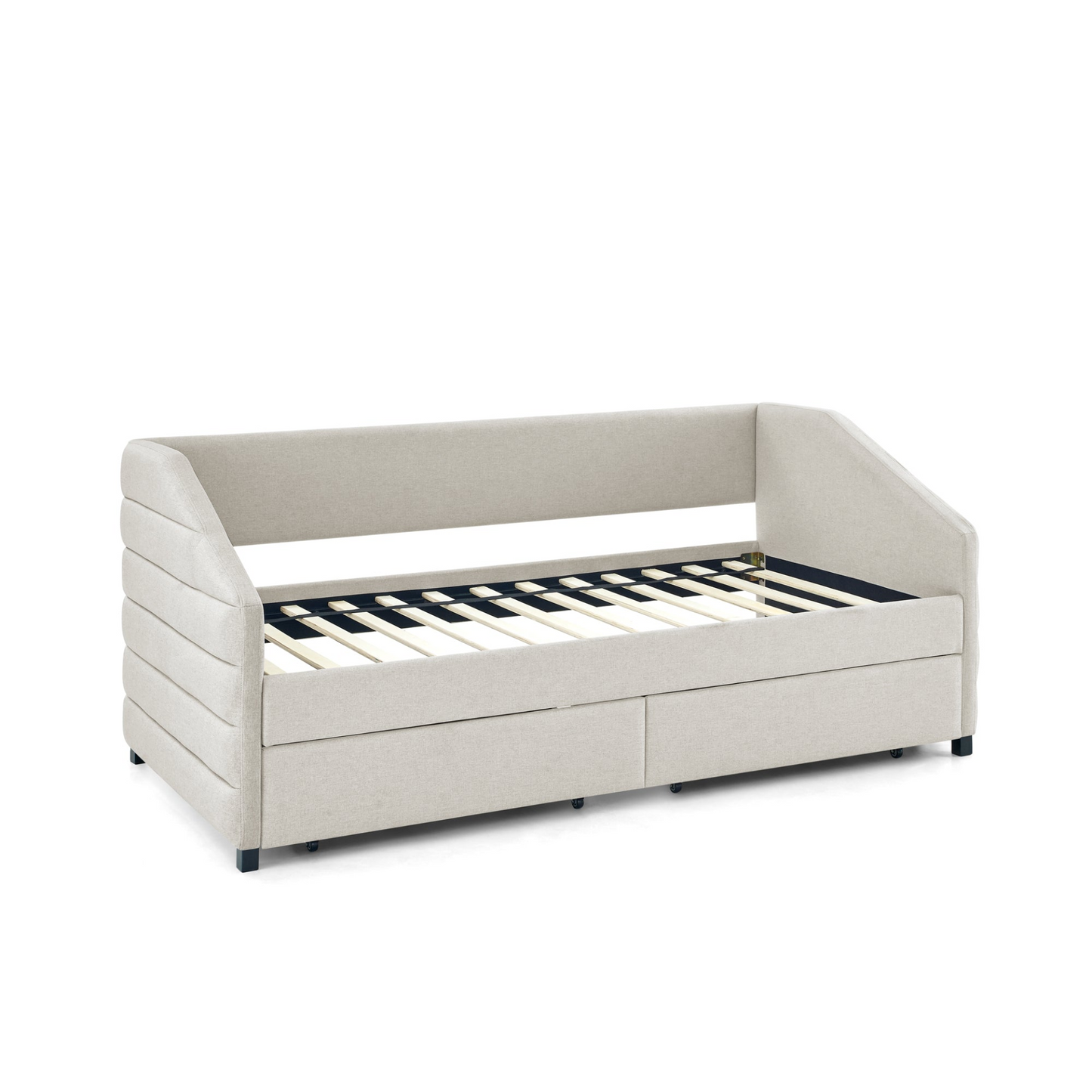 Twin Daybed with Two Drawers Trundle, Beige (82.5"x42.5"x34")