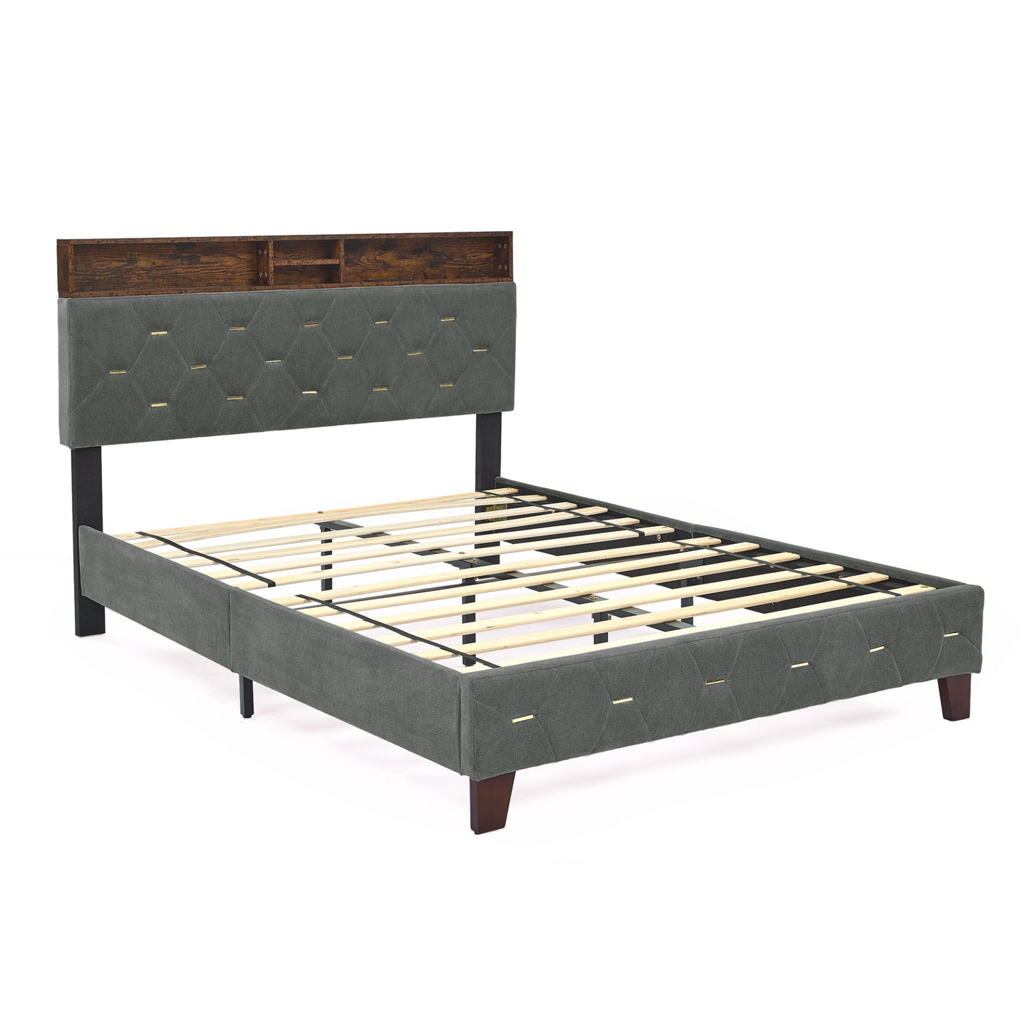 Full Platform Bed with Outlet & USB Ports, Grey