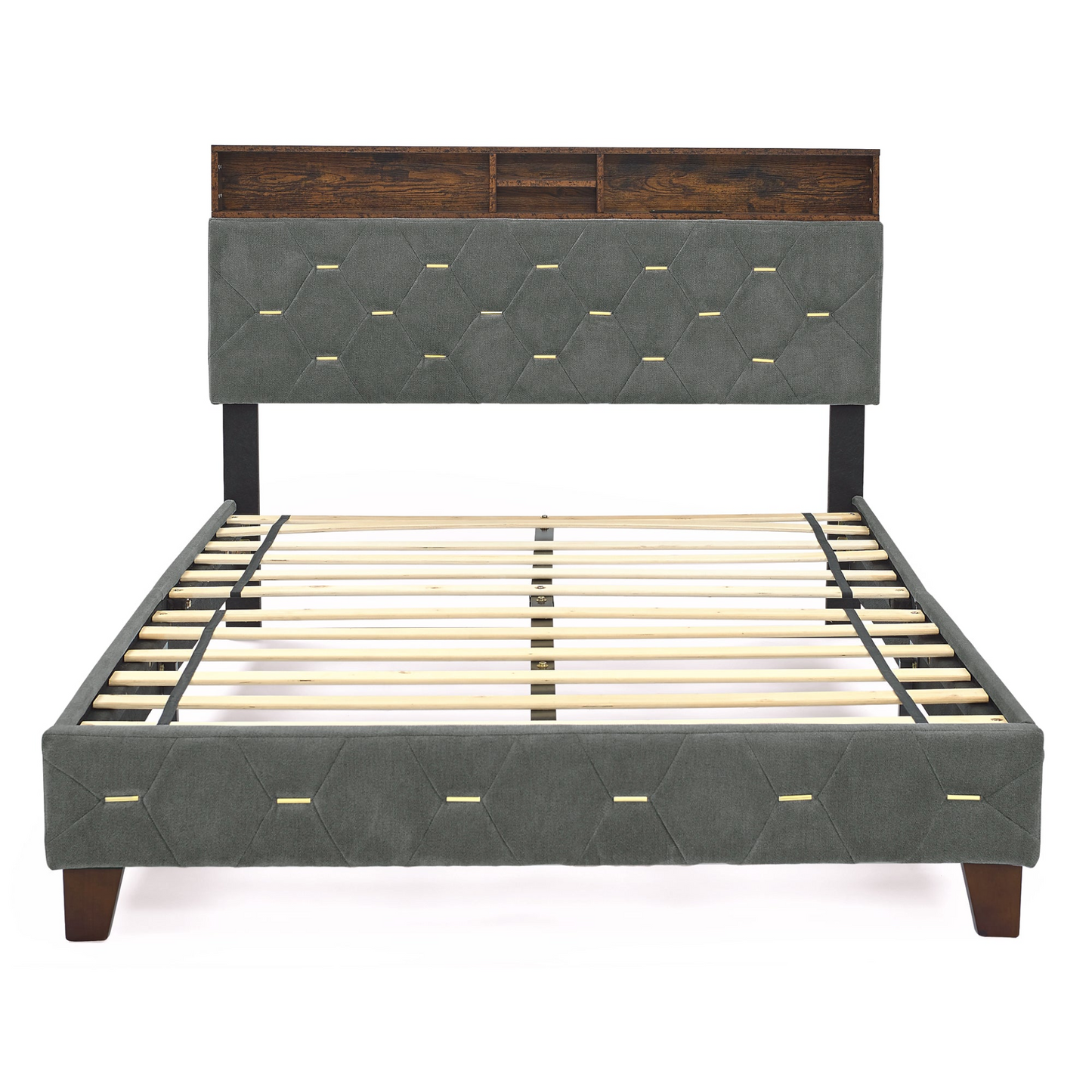 Full Platform Bed with Outlet & USB Ports, Grey