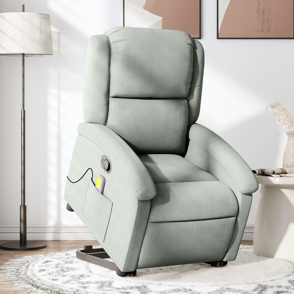 Lift Massage Recliner Chair Light Gray Velvet